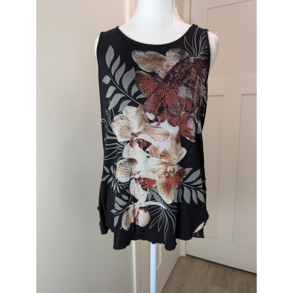 B.L.E.U. Women's Embellished Floral Hi Low Sheer in Back Tank Top Size Small